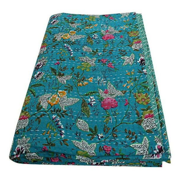 Cotton Kantha Bedspread Gudari,Lightweight Blanket for Summertime,Hippie bedding,Indian Kantha Quilt Self care gift bedding,boho home decor,